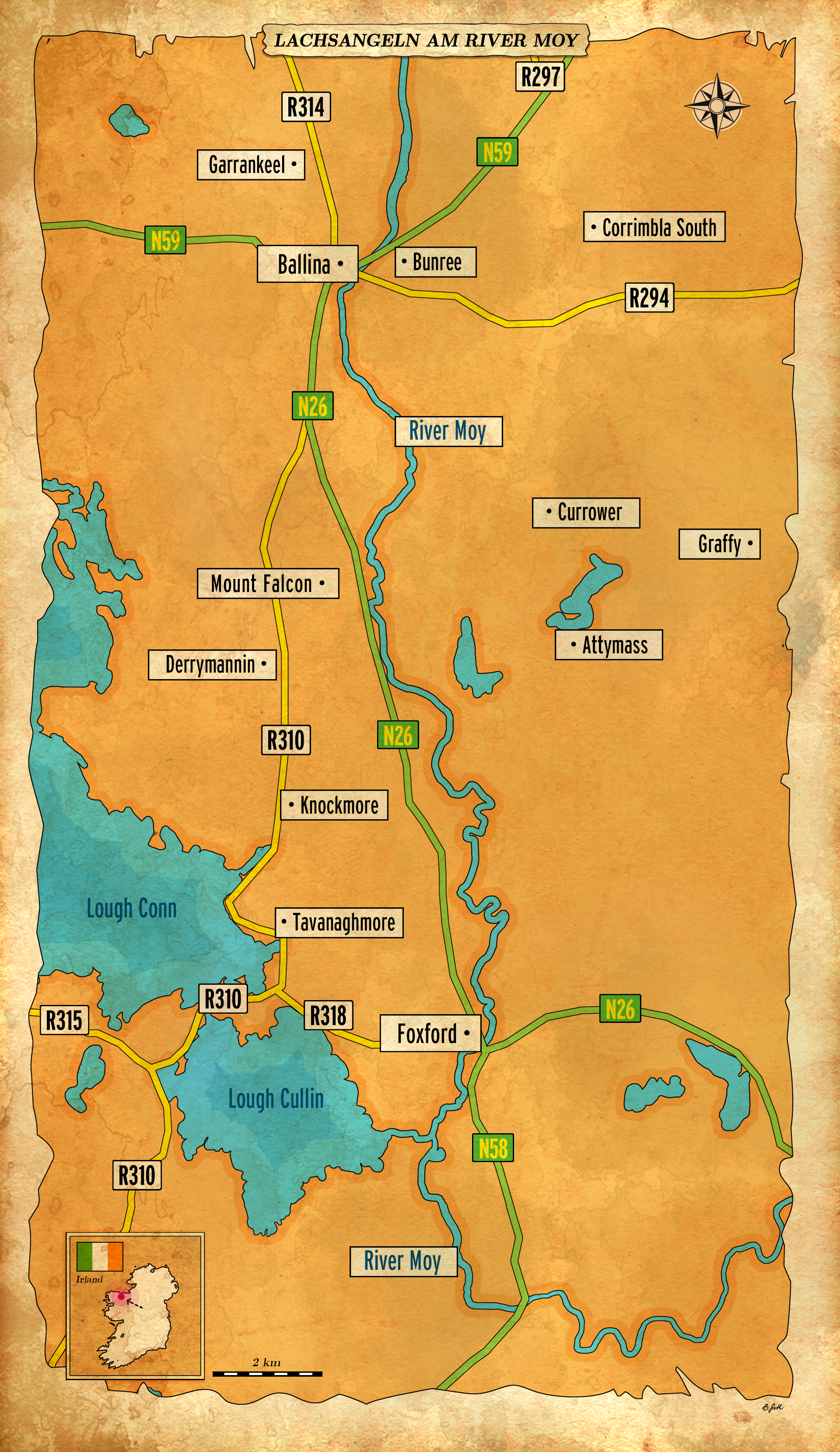 Karte vom Lachsangeln am River Moy