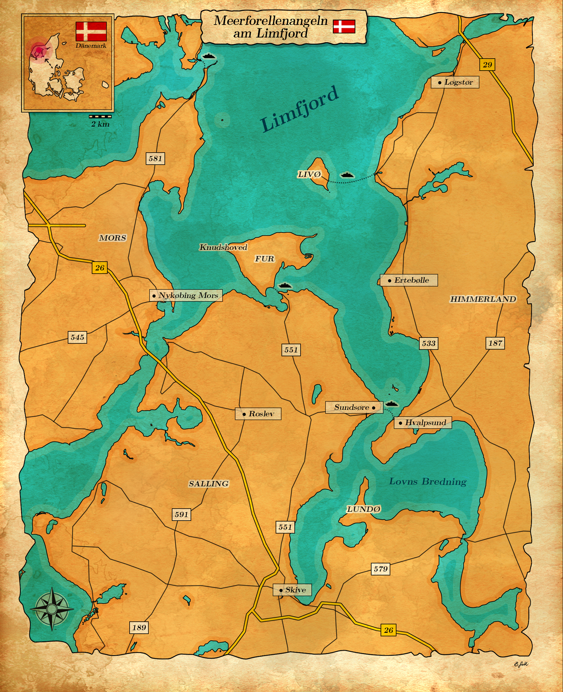 Karte zum Meerforellenangeln am Limfjord