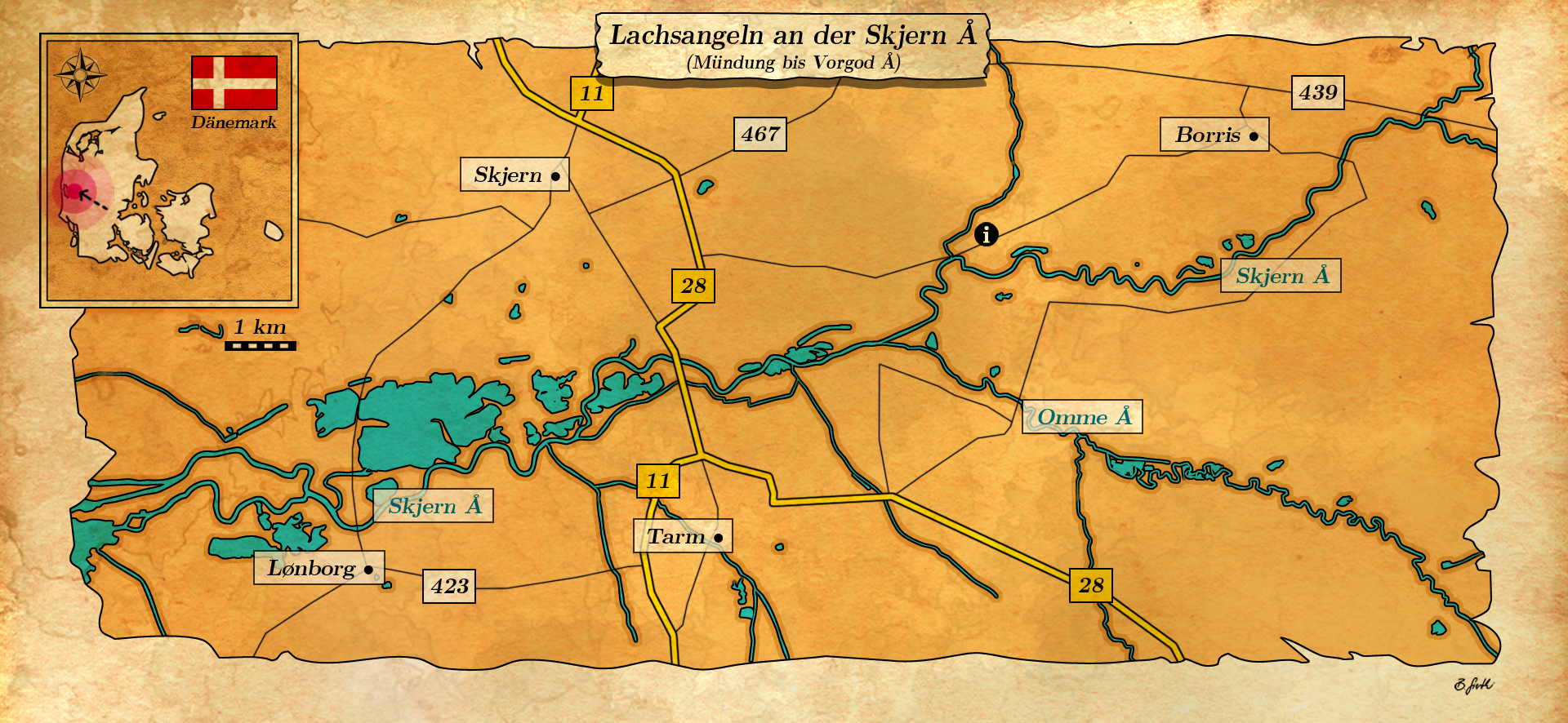 Karte über Lachsangeln an der Skjern Au